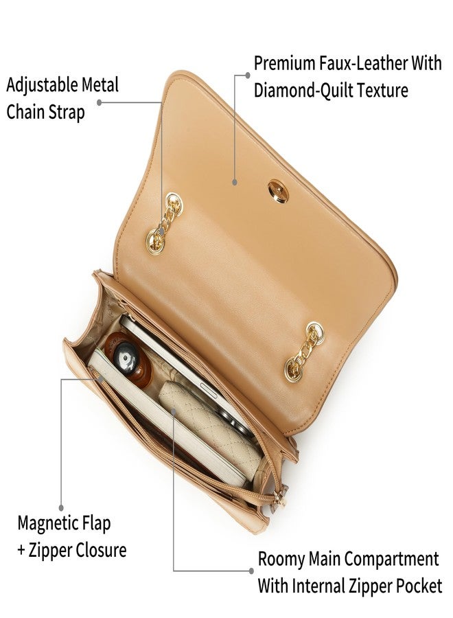 Fastrack QuiltGrid Shoulder Bag | Faux-Leather Women’s Handbag | Diamond Quilted Design | Adjustable Chain Strap | Zipper & Magnetic Closure | Gold-Finish Hardware - Image 3