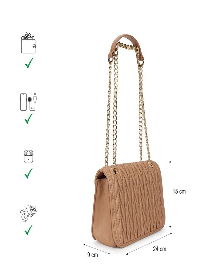 Fastrack QuiltGrid Shoulder Bag | Faux-Leather Women’s Handbag | Diamond Quilted Design | Adjustable Chain Strap | Zipper & Magnetic Closure | Gold-Finish Hardware - Image 4