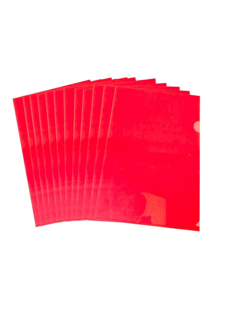 MARKQ A4 Plastic File L Type Folders Project Pockets Clear Paper Document Jacket Sleeve for Office Paper Storage Red Pack of 12  - Image 1