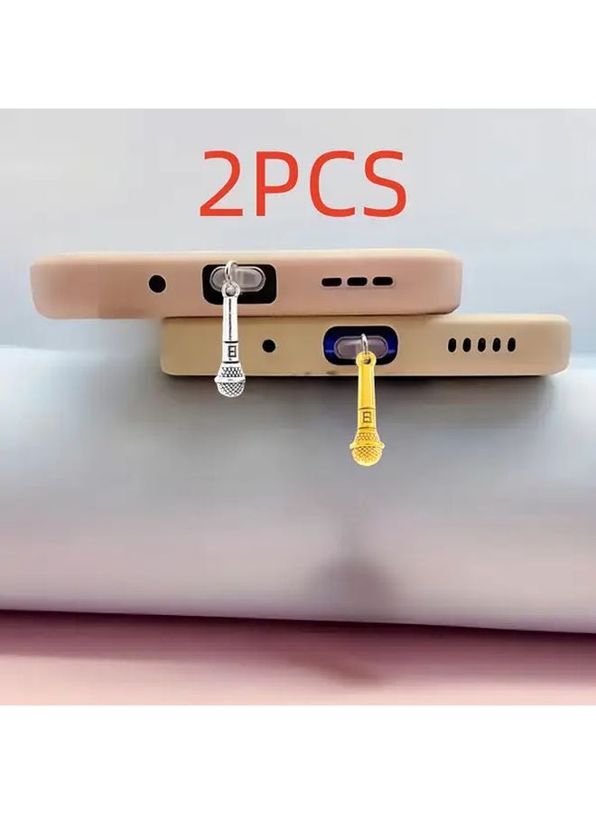 Golden Silvery 2PCS Mini Microphone Dust Plug For Iphone 5 14 Type C Charging Port - Image 2
