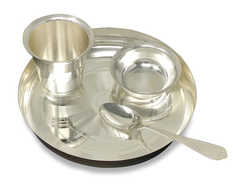 BENGALEN Baby Dinner Set Silver Plated 7 Inch for Annaprashan Sanskar Rice Ceremony Gift for Girls Boys Kids Festive Birthday Return Home Decorative Gifts Items - Image 1