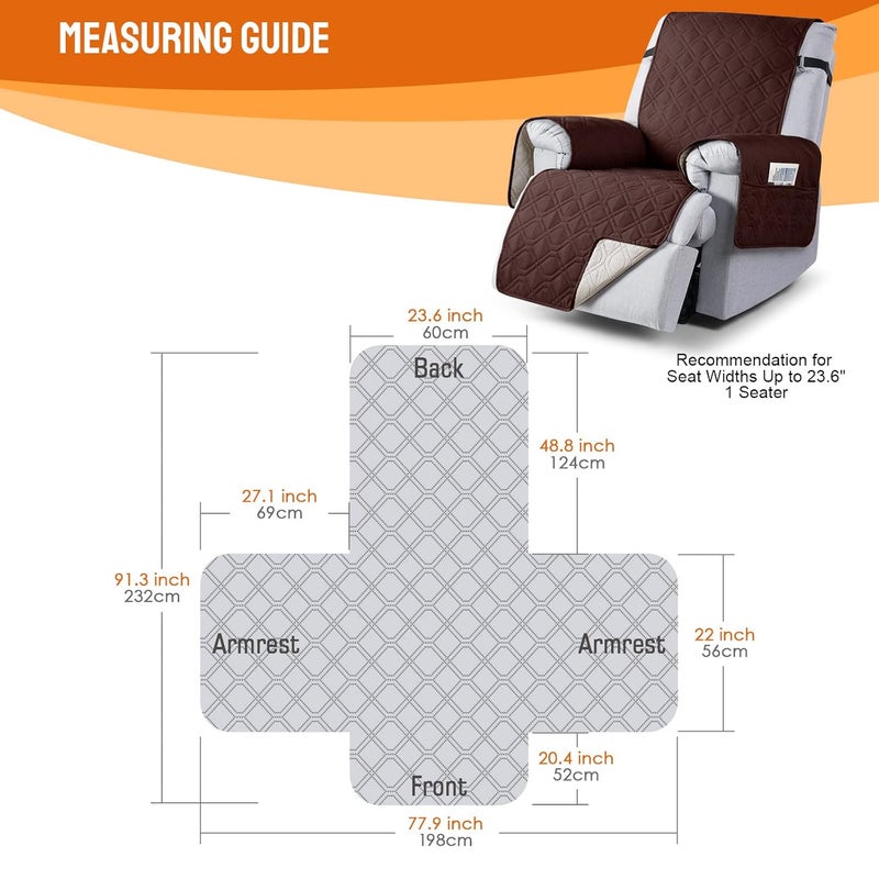 VANSOFY 100 Waterproof Recliner Chair Covers Recliner Cover NonSlip Dog Chair Cover Furniture Protector Washable Slipcover with Pocket Elastic Straps for Pets DogsCoffee 236 - Image 2