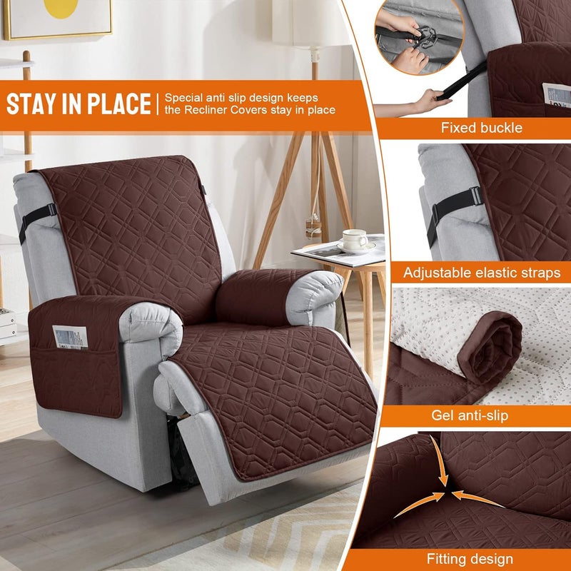 VANSOFY 100 Waterproof Recliner Chair Covers Recliner Cover NonSlip Dog Chair Cover Furniture Protector Washable Slipcover with Pocket Elastic Straps for Pets DogsCoffee 236 - Image 3