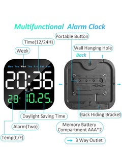 Necomi Digital Wall Clock Digital Clock 9 Inch Led Digital Clock With Remote Control For Living Room Decoration Week Date Temperature In 3 Colors Auto Brightness Standing And Hanging  - Image 3