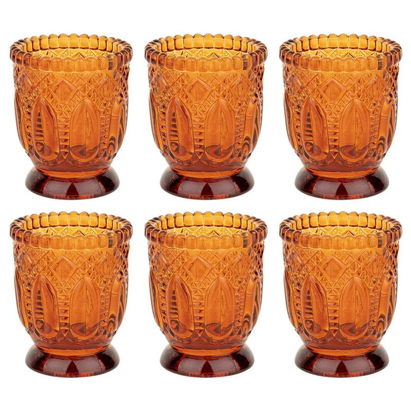 Koyal Wholesale Vintage Glass Candle Holder Pack of 6 3 x 275 Amber