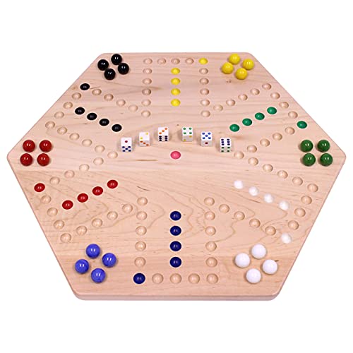 AmishToyBox.com AmishToyBoxcom Wahoo Marble Game Board Set  20 Wide  Solid Maple Wood  DoubleSided  with Large 18mm Marbles and Dice Included - Image 1