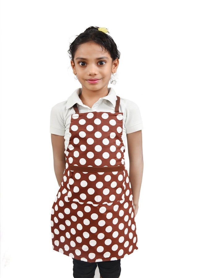 Switchon Cotton Waterproof Polka Dots Multi Purpose Apron for Kids - Brown and White - Image 1