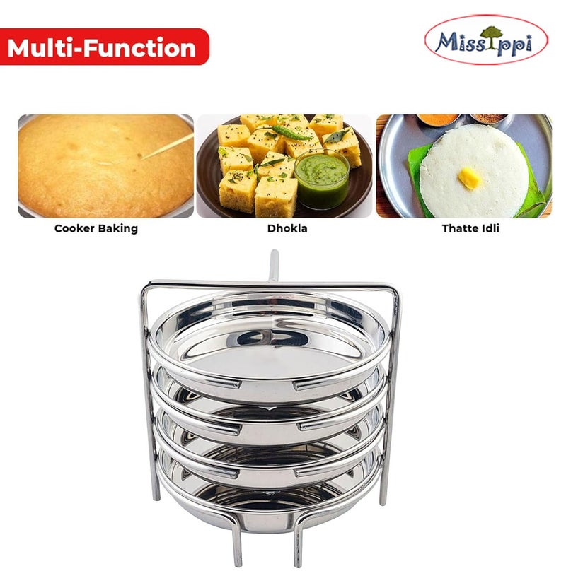 Missippi Stainless Steel Dhokla Maker, Thatte Idli Maker, Dhokla Stand | Thattu Idli Plate | Idli and Dhokla Maker | Khaman Dhokla Plate - 4 Plates, 16 cm Plates Set With Stand (4 Plate Stand) - Image 2