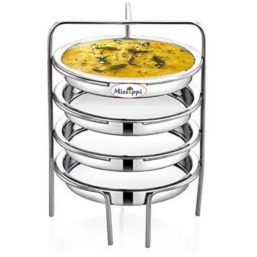 Missippi Stainless Steel Dhokla Maker, Thatte Idli Maker, Dhokla Stand | Thattu Idli Plate | Idli and Dhokla Maker | Khaman Dhokla Plate - 4 Plates, 16 cm Plates Set With Stand (4 Plate Stand) - Image 1