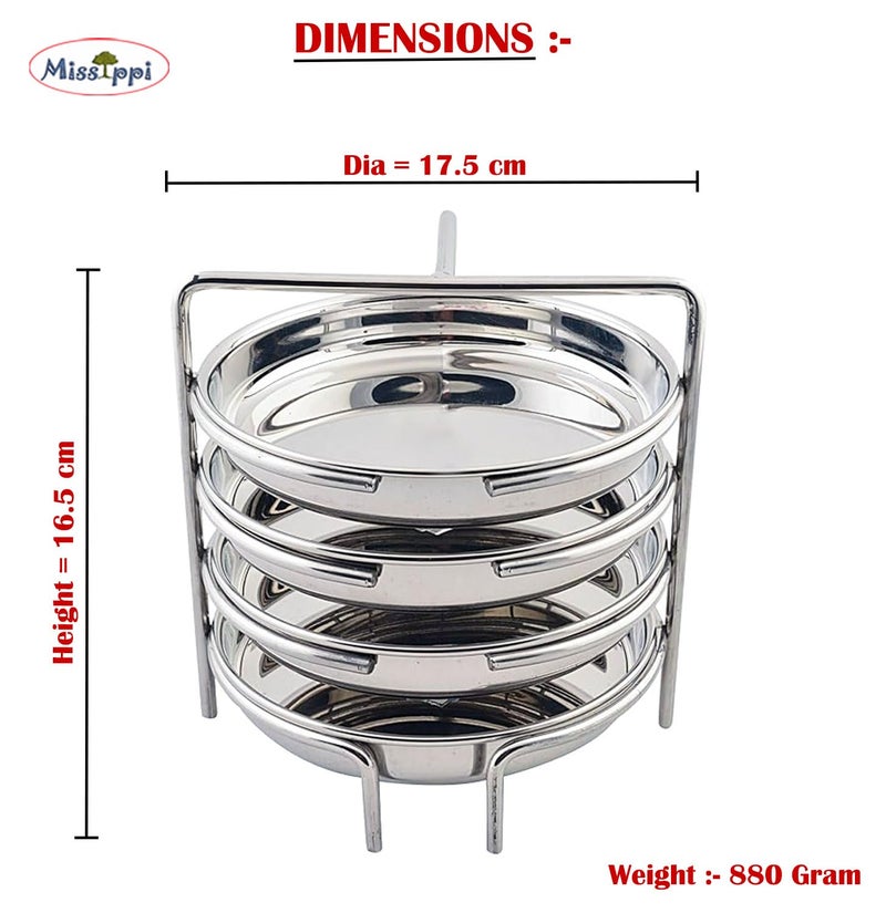 Missippi Stainless Steel Dhokla Maker, Thatte Idli Maker, Dhokla Stand | Thattu Idli Plate | Idli and Dhokla Maker | Khaman Dhokla Plate - 4 Plates, 16 cm Plates Set With Stand (4 Plate Stand) - Image 4