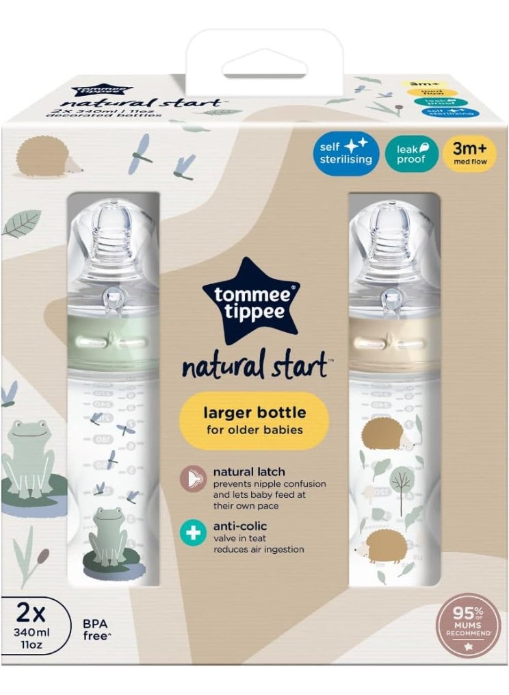tommee tippee Natural Start Baby Feeding Bottles Med Flow Breast Like Teats Anti Colic Valve Soft Silicone Nipple BPA Free 3M+ 2X340 ML - Image 3
