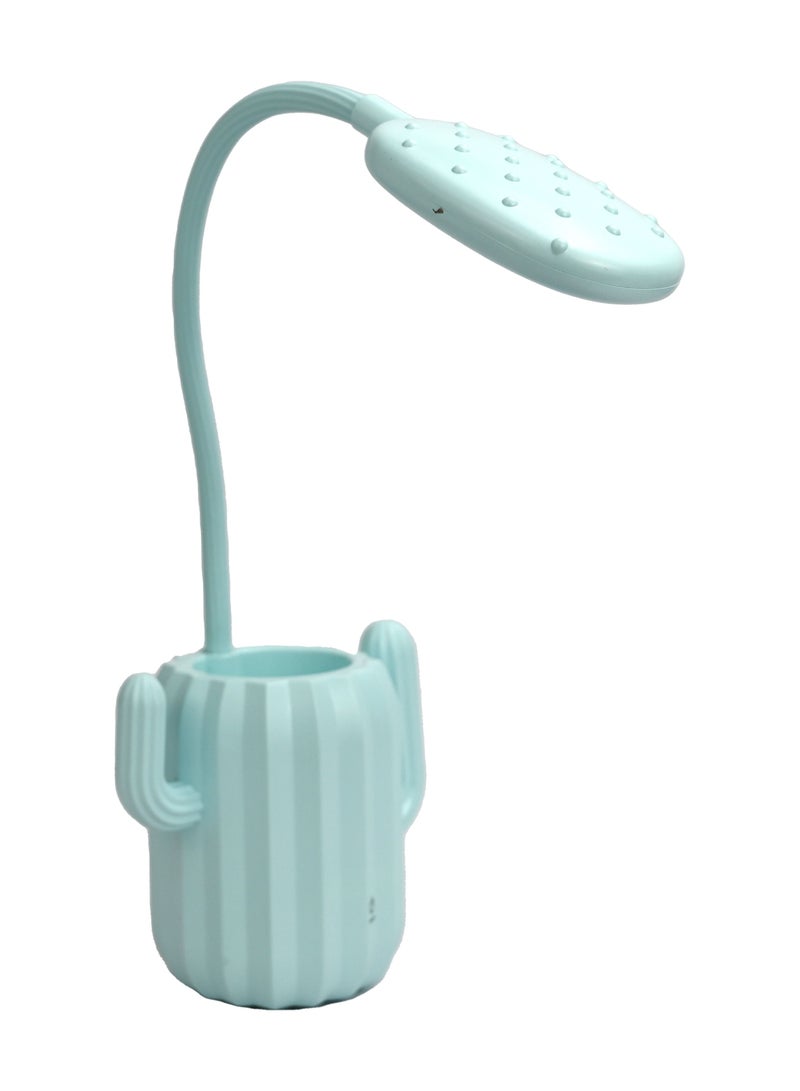 Cactus Desk Lamp with Pen Holder, Learning Eye Protection Lamp, USB Rechargeable LED/Cactus Dimmable Lamp with Pen Holder for Reading, Bedside, or Desk work/ Light Décor - Blue - Image 2