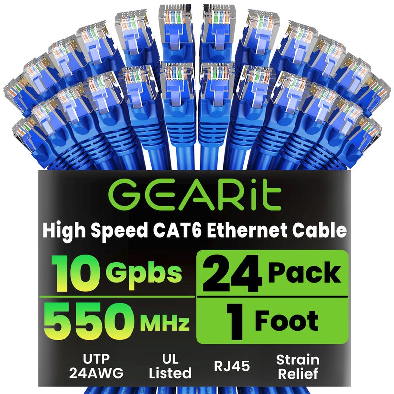 GEARit 1 ft Cat6 Ethernet Cable (24-Pack) - Blue - Image 1