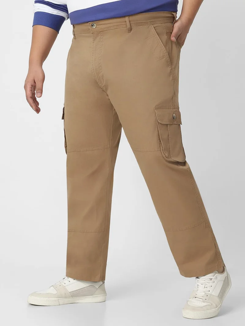 Urbano Fashion  Urbano Plus Men's Dark Khaki Regular Fit Solid Cargo Chino Pant with 6 Pockets for Men | Best Price UAE