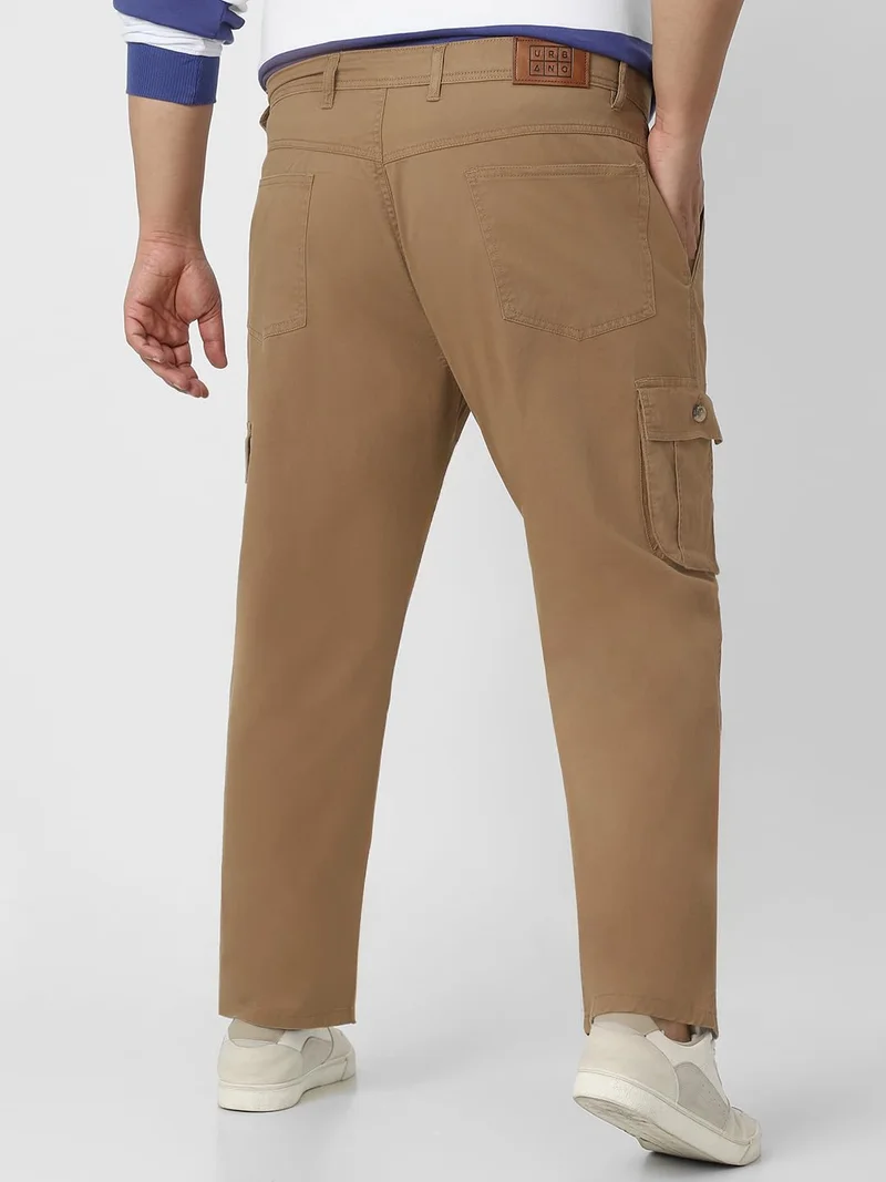 Urbano Fashion  Urbano Plus Men's Dark Khaki Regular Fit Solid Cargo Chino Pant with 6 Pockets for Men | Best Price UAE