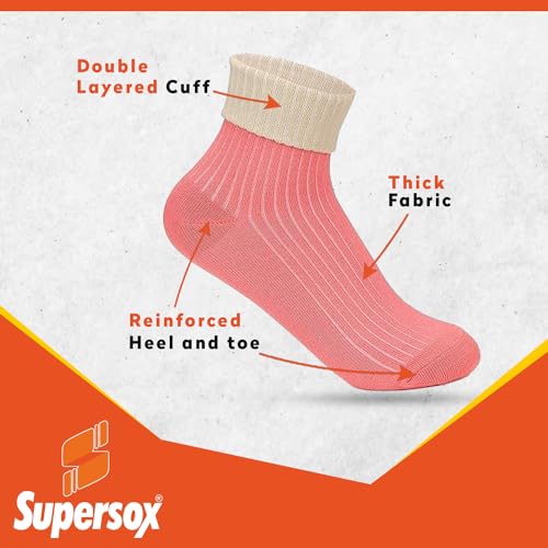 Supersox Socks for Women Ankle Length Compact Combed Cotton Combo Pack of 3 Ladies Colour Combination-Light Pink|Sky Blue|Carrot Red Designs for Funky Fashionable Special Occasion Wear - Image 3