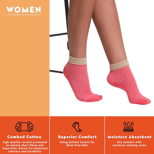 Supersox Socks for Women Ankle Length Compact Combed Cotton Combo Pack of 3 Ladies Colour Combination-Light Pink|Sky Blue|Carrot Red Designs for Funky Fashionable Special Occasion Wear - Image 4