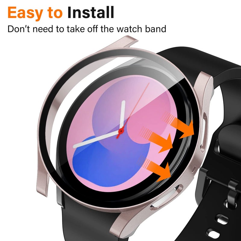 Amizee 2 Pack Screen Protector Case Compatible with Samsung Galaxy Watch 5/Galaxy Watch 4 Case 40mm, with Built-in Screen Protector Hard PC Ultra Thin Anti-Scratch Protective Cover (Rose Gold/Clear) - Image 3