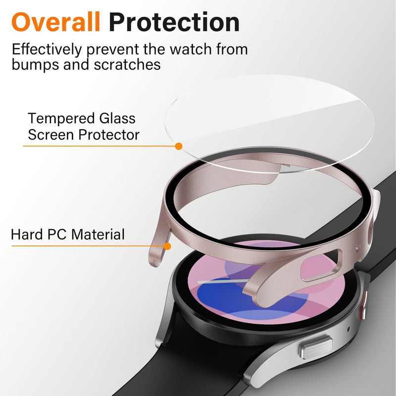 Amizee 2 Pack Screen Protector Case Compatible with Samsung Galaxy Watch 5/Galaxy Watch 4 Case 40mm, with Built-in Screen Protector Hard PC Ultra Thin Anti-Scratch Protective Cover (Rose Gold/Clear) - Image 2