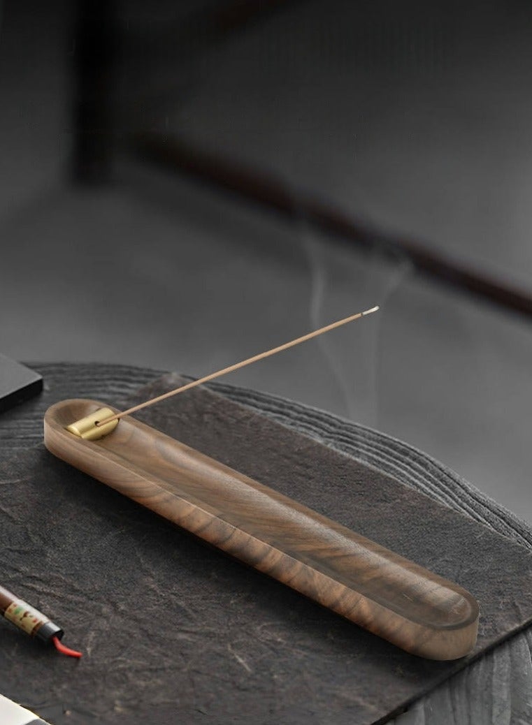 Arabic-Style Multi-Purpose Wooden Incense Holder with 3 Holes (3mm/1.8mm/1.3mm) & 24CM Ash Catcher Tray – Brass Accents for Home Decor, Yoga, Spa, Prayer, and Meditation (Walnut Wood)  - Image 1