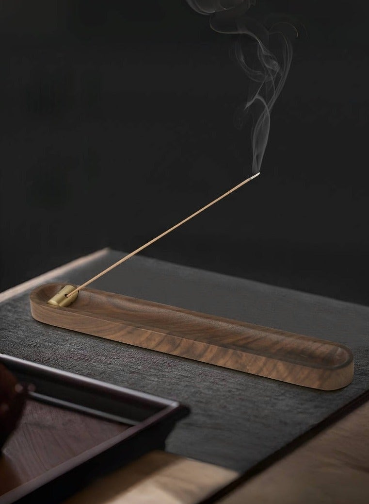 Arabic-Style Multi-Purpose Wooden Incense Holder with 3 Holes (3mm/1.8mm/1.3mm) & 24CM Ash Catcher Tray – Brass Accents for Home Decor, Yoga, Spa, Prayer, and Meditation (Walnut Wood)  - Image 2