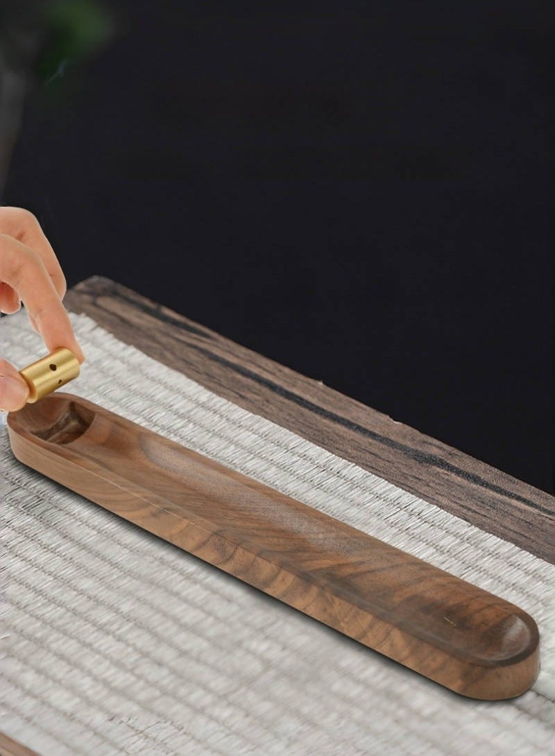 Arabic-Style Multi-Purpose Wooden Incense Holder with 3 Holes (3mm/1.8mm/1.3mm) & 24CM Ash Catcher Tray – Brass Accents for Home Decor, Yoga, Spa, Prayer, and Meditation (Walnut Wood)  - Image 5