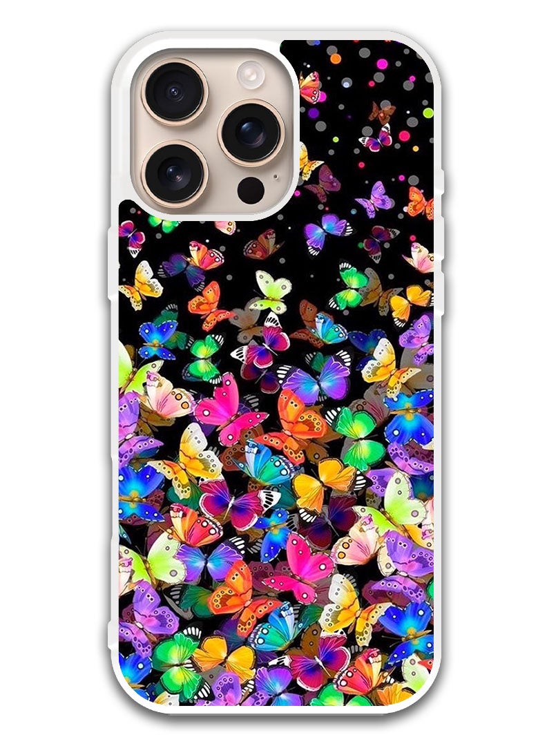 Theodor Protective Case Cover For APPLE IPHONE 16 Pro Small Butterflies (White Bumper) - Image 1