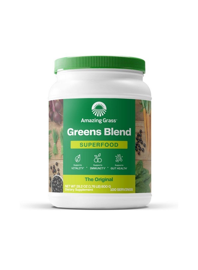 Amazing Grass Greens Blend Superfood: Super Greens Powder with Spirulina, Alfalfa, Beet Root Powder, Digestive Enzymes, Prebiotics & Probiotics, Original, 100 Servings (Packaging May Vary) - Image 1