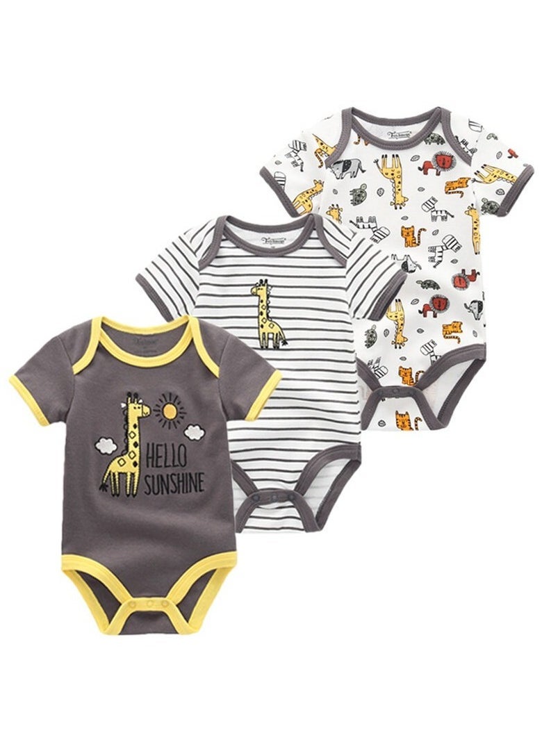 RedMapleTEK Baby Pure Cotton Jumpsuit Short-sleeved Crawling Suit Three-piece Set  - Image 1