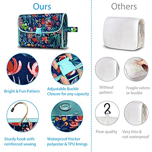 Fintie Portable Toiletry Cosmetic Travel Bag, Large Water Resistant Hanging Makeup Organizer Storage Pouch Case for Women Girls (Jungle Night) - Image 4