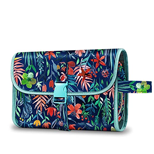 Fintie Portable Toiletry Cosmetic Travel Bag, Large Water Resistant Hanging Makeup Organizer Storage Pouch Case for Women Girls (Jungle Night) - Image 1