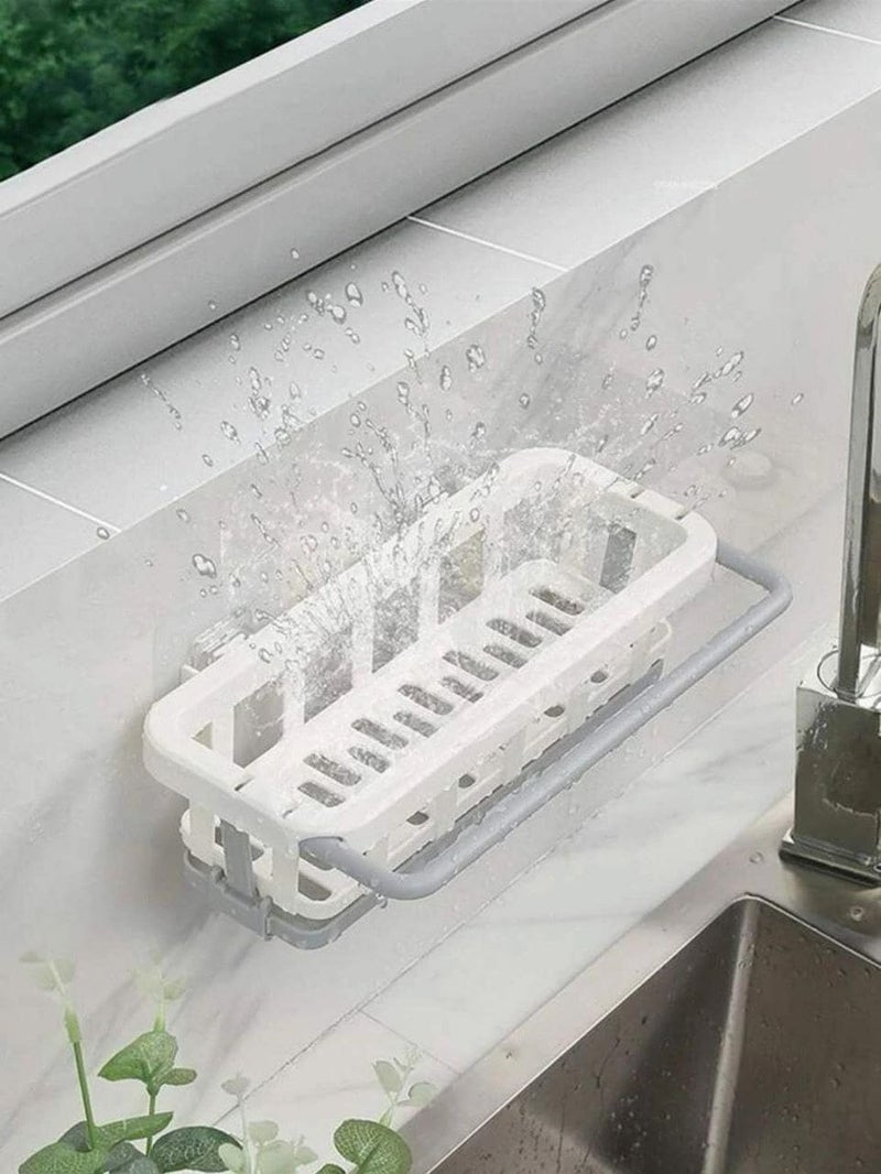 APURK Two Tone Hanging Drain Rack Retractable Storage Rack Sponge Drain Tray Kitchen Bathroom Sink Tray with Drying Basket Kitchen Storage Organizer Pack of 1Multicolor - Image 4