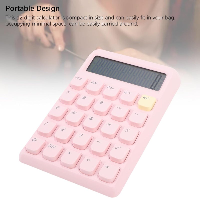 HEEPDD 12 Digit Solar Calculator, Large Display Basic Standard Calculator with Responsive Mechanical Buttons High Sensitivity for Home Office School (Pink) - Image 5