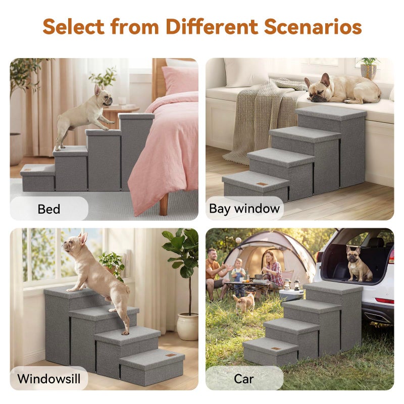 Zerbuger Dog Stairs with Storage 23" H, 4-Step Wider Dog Steps for High Beds Window, Folding Sturdy Pet Stairs Gift for Injured Old Dogs Cats, Ramp for Climbing Car Up to 200 lbs,(Gray, No Condo) - Image 2