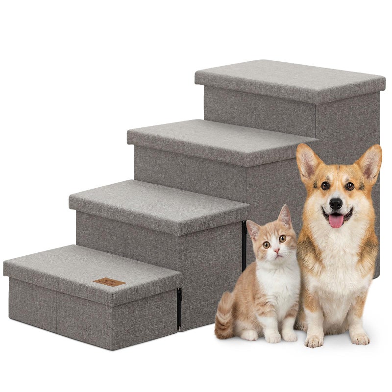 Zerbuger Dog Stairs with Storage 23" H, 4-Step Wider Dog Steps for High Beds Window, Folding Sturdy Pet Stairs Gift for Injured Old Dogs Cats, Ramp for Climbing Car Up to 200 lbs,(Gray, No Condo) - Image 1
