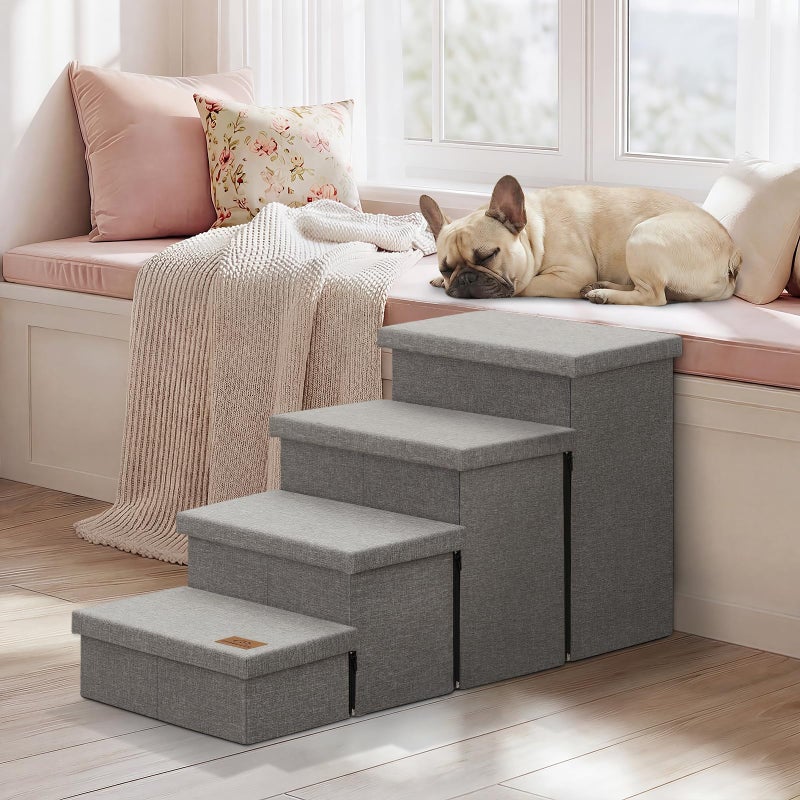 Zerbuger Dog Stairs with Storage 23" H, 4-Step Wider Dog Steps for High Beds Window, Folding Sturdy Pet Stairs Gift for Injured Old Dogs Cats, Ramp for Climbing Car Up to 200 lbs,(Gray, No Condo) - Image 5