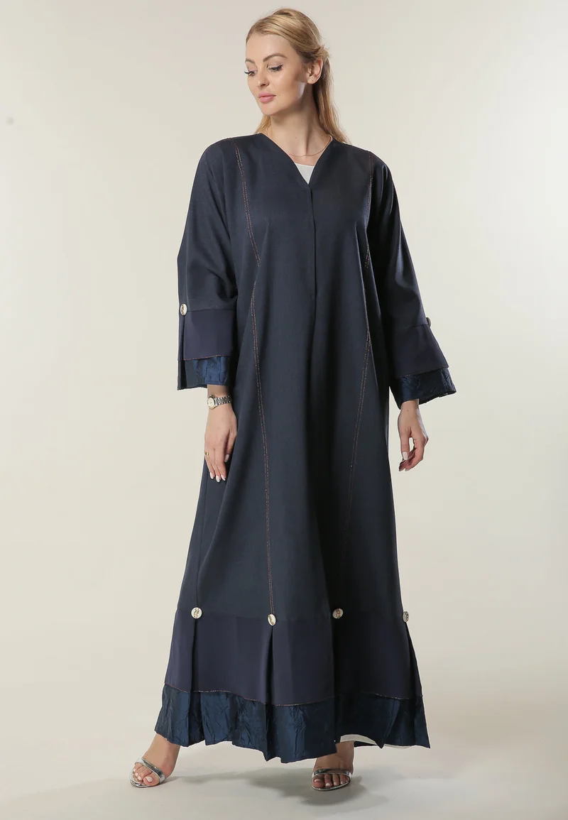 Moistreet Pleated Hem Flared Sleeve Abaya