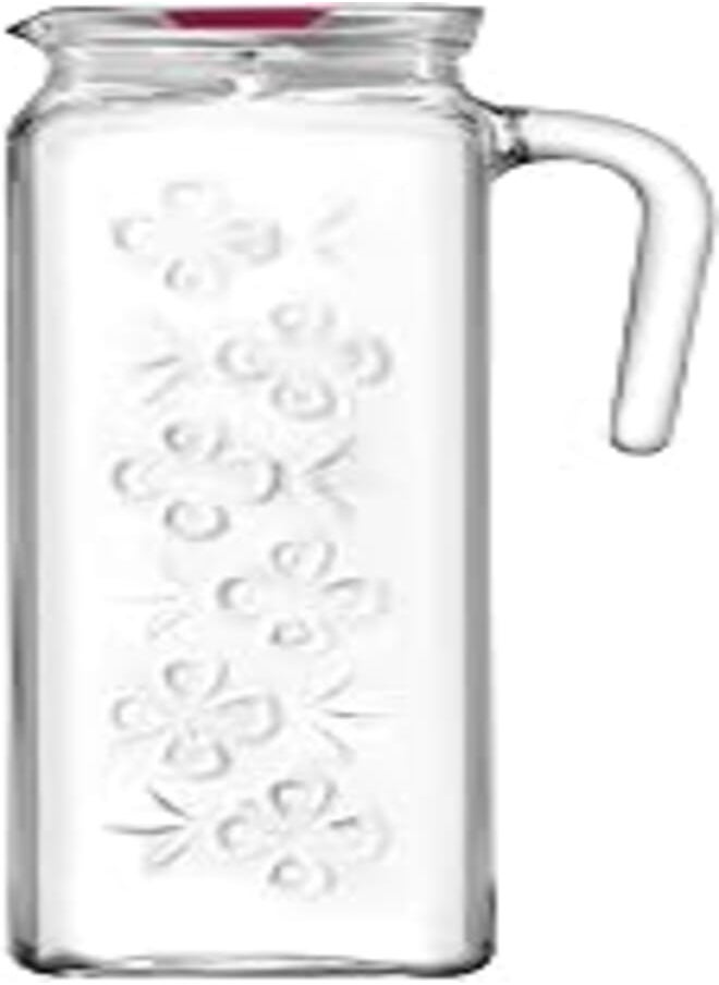 LAV LAV BLOOM Patterned Glass Jug /1200 cc - 40.50 Oz/Removable Lid/Practical hand/Elegant design, Trusted Brand, Attractive shape of Water, Smoothies, Juices, Cocktails/High Quality Materials 