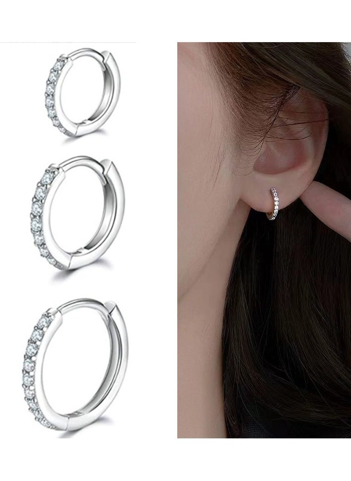 Generic 3 Pairs Of Sterling Small Hoop Earrings Set  - Image 3