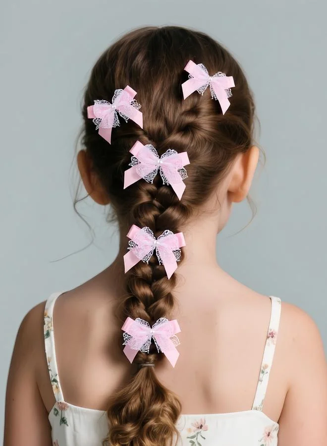 تايك تو طقم مشابك شعر بفيونكة دانتيل 5 قطع