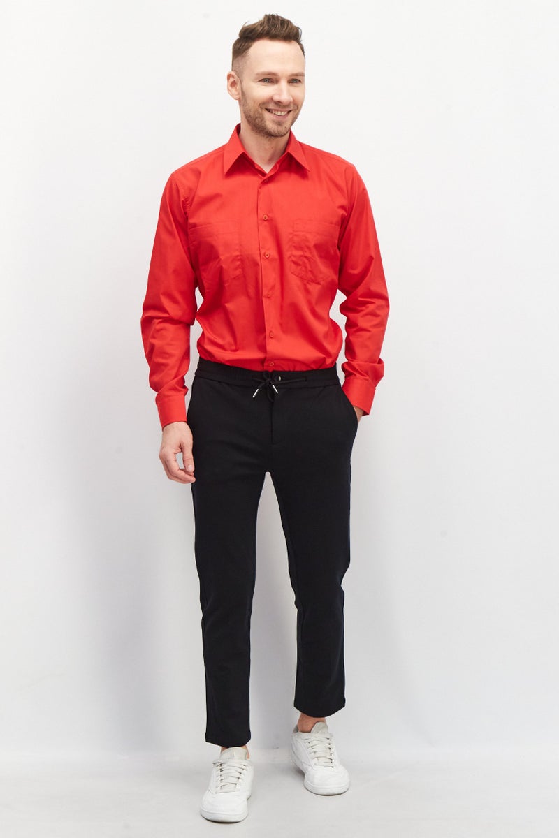 Men Tall Fit Long Sleeve Plain Casual Shirt, Red