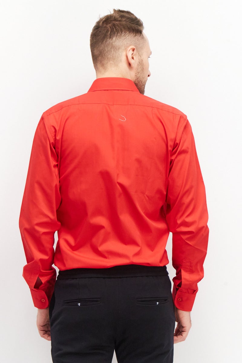 Men Tall Fit Long Sleeve Plain Casual Shirt, Red