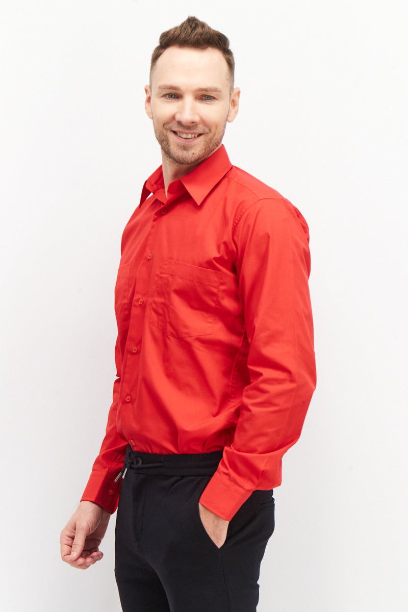 Men Tall Fit Long Sleeve Plain Casual Shirt, Red