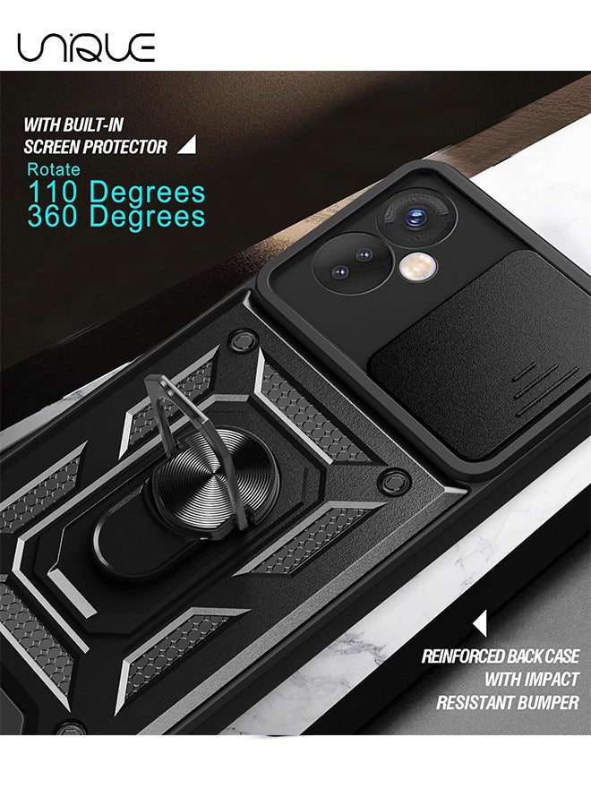 يونيك متوافق مع غطاء قوس NFC من انفينيكس هوت 30i مع غطاء عدسة كاميرا منزلق متوافق مع غطاء انفينيكس هوت 30i - اسود - Image 3