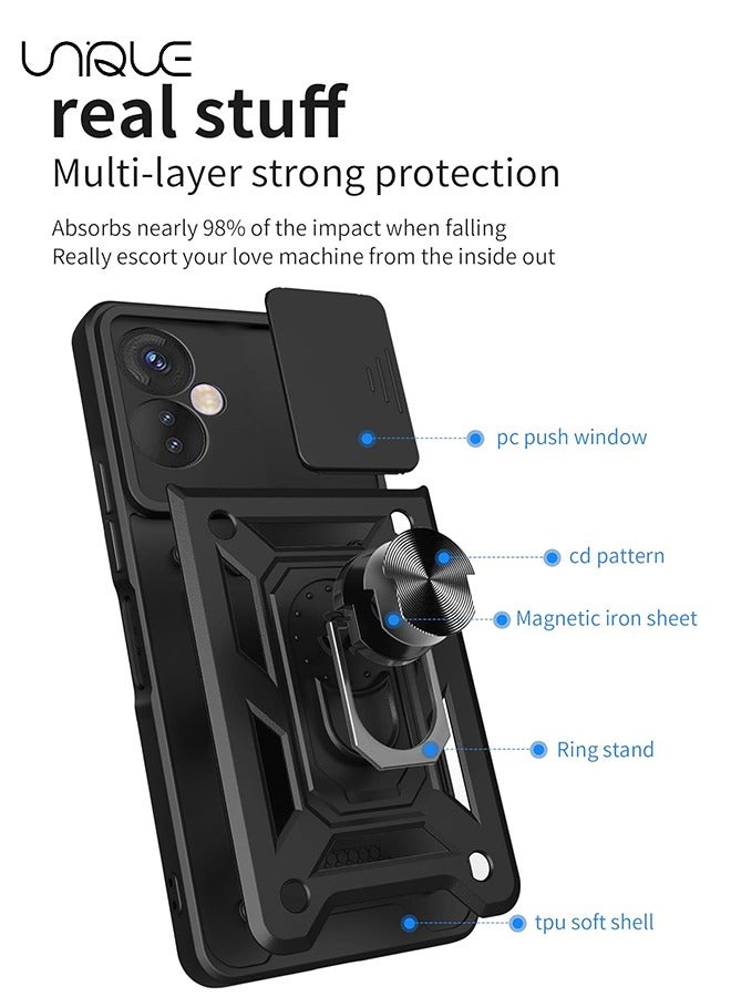 يونيك متوافق مع غطاء قوس NFC من انفينيكس هوت 30i مع غطاء عدسة كاميرا منزلق متوافق مع غطاء انفينيكس هوت 30i - اسود - Image 2