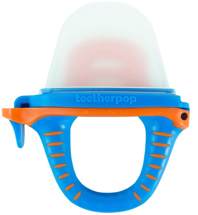 teetherpop تيثر بوب - عضاضة سيليكون قابلة للتعبئة للأطفال - قوالب مصاصة حليب الثدي لتخفيف آلام التسنين مع فتحات شرب مقاومة للتسرب - عضاضات أطفال قابلة للتجميد للسوائل والمهروسات - تخفيف آلام التسنين بشكل رائع (أزرق برتقالي) - Image 1
