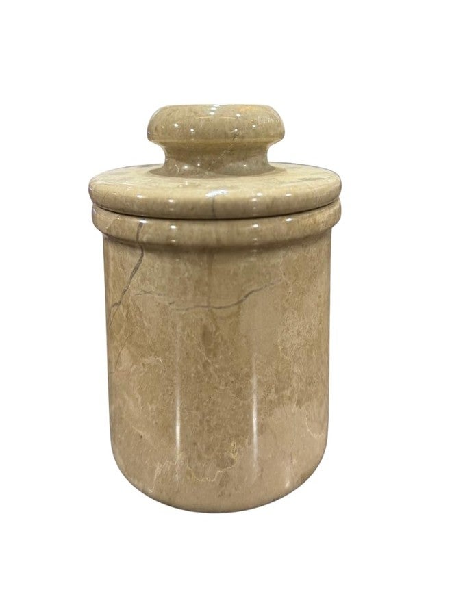 TheWolfard Marble Butter Keeper French Butter Dish Crock with Lid Handcrafted Beige Marble - Image 1