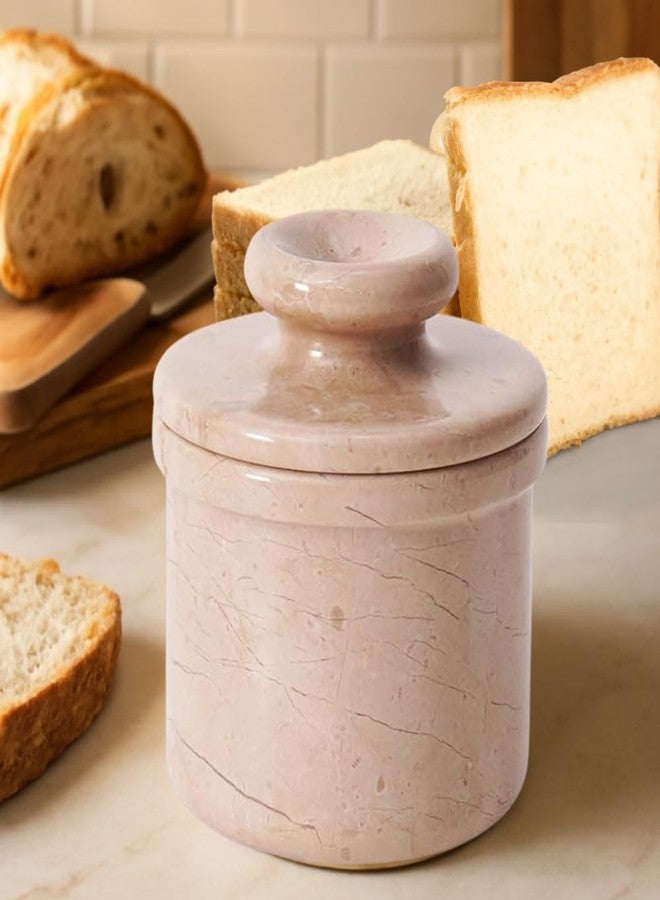 TheWolfard Marble Butter Keeper French Butter Dish Crock with Lid Handcrafted Beige Marble - Image 2