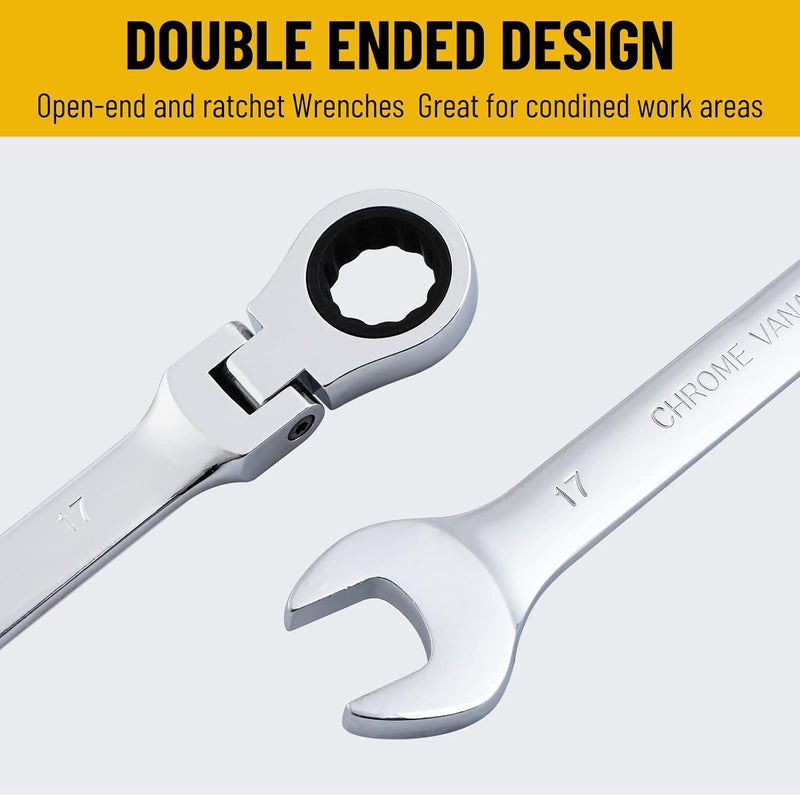 Pilida 17mm Ratcheting Wrench Metric Flex Head Ratch Wrench 12 Point Spanner 72 Teeth Chrome Vanadium Gear Combination Wrench - Image 4