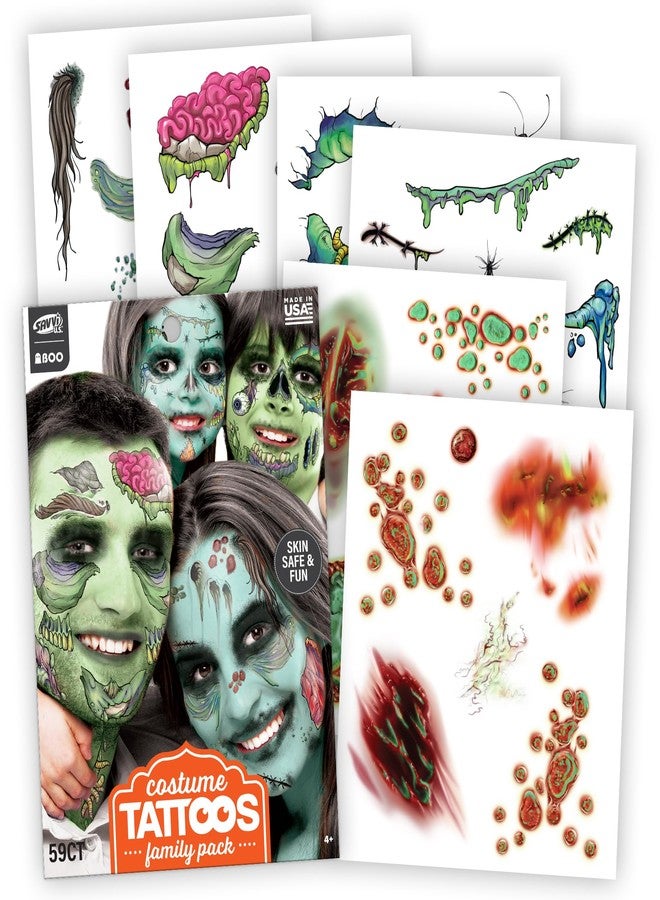SAVVi Zombie Face Temporary Tattoos - 25 Pack | Realistic Halloween Costume Makeup, Scars, Wounds & Blood FX, Easy to Apply & Remove, Waterproof, Skin-Safe - Image 1